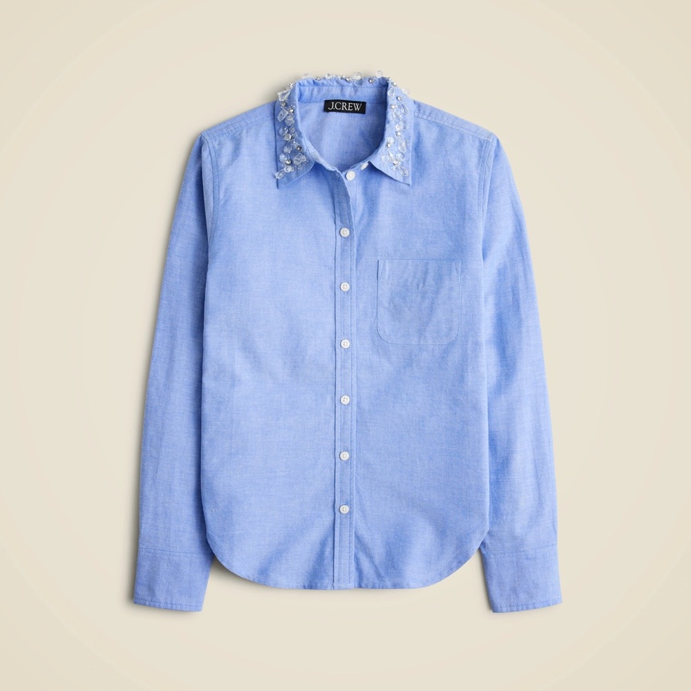 J. Crew Collection shrunken button-up shirt in embellished brushed cotton oxford